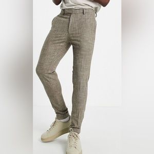 ASOS DESIGN super skinny smart pants in stone cross hatch (30x32)